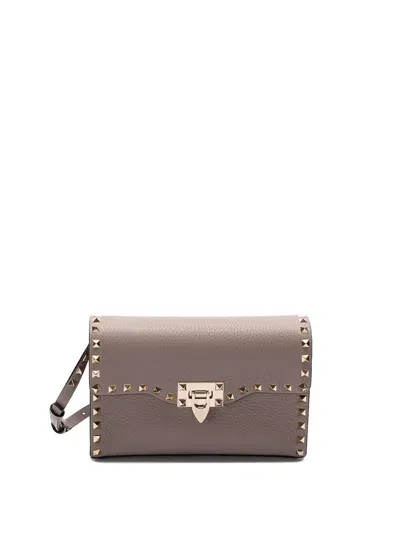 Valentino Garavani `rockstud` Small Shoulder Bag In Beige