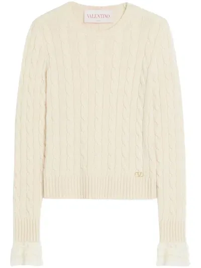 Valentino Ruffled Cuff-detailing Jumper In Neutrals