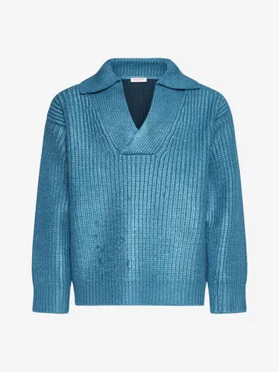 Valentino Silk Knit Sweater In Turquoise