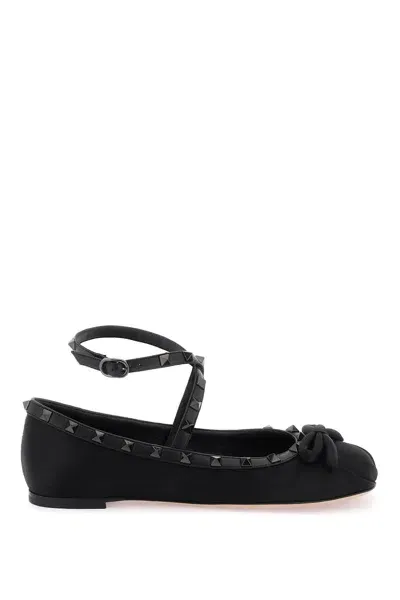 Valentino Garavani Silk Rockstud Ballet Flats In Nero