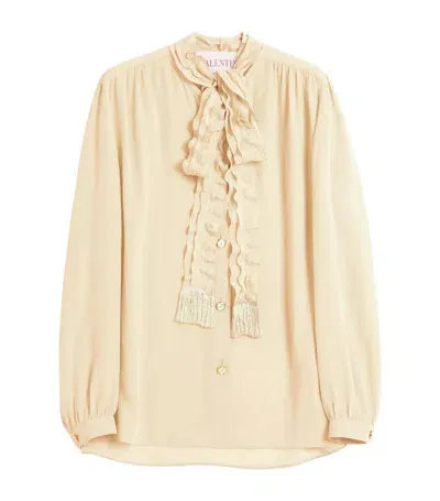 Valentino Silk Tasselled-pussybow Blouse In Neutrals