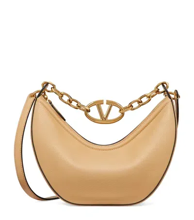 Valentino Garavani Small Leather Vlogo Moon Shoulder Bag In Beige