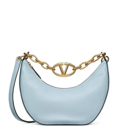 Valentino Garavani Small Leather Vlogo Moon Shoulder Bag In Blue