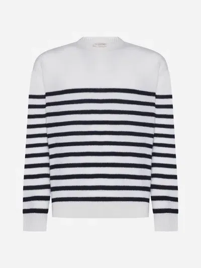 Valentino Striped Cashmere Jumper In Ivory,navy