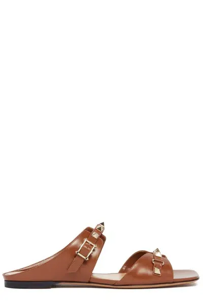 Valentino Garavani Valentino Stud Detailed Sandals In Brown