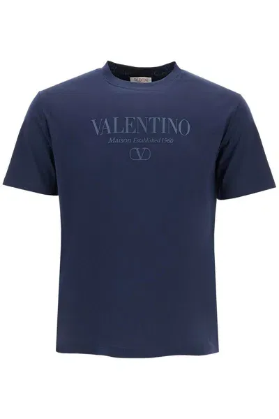 Valentino T-shirt With Logo Print In Blue