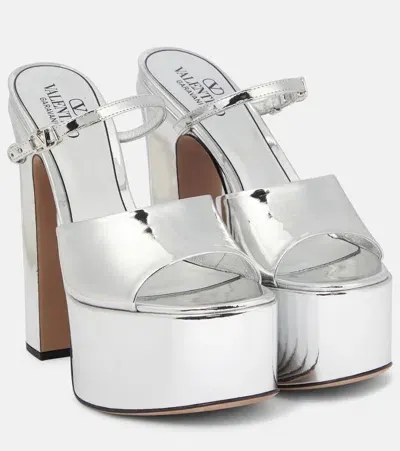 Valentino Garavani Tan-go 155 Patent Leather Platform Mules In Silver