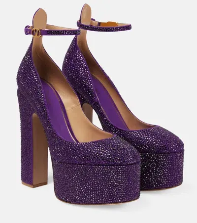 Valentino Garavani Tan-go Embellished Leather Platform Pumps In Purple