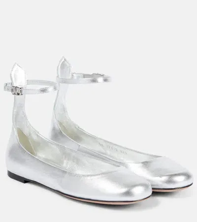 Valentino Garavani Tan-go Metallic Leather Ballet Flats In Silver