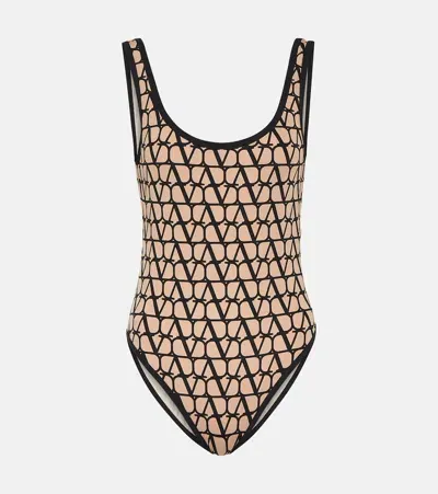 Valentino Vlogo Open-back Swimsuit In Beige