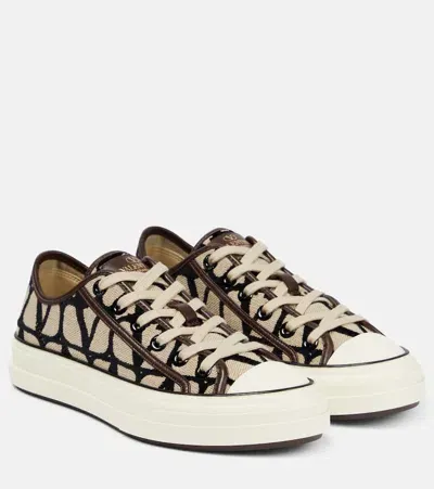 Valentino Garavani Toile Iconographe Totaloop Sneakers In Brown