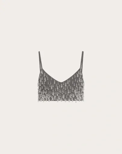 Valentino Virgin Wool Embellished Crop Top In Grey