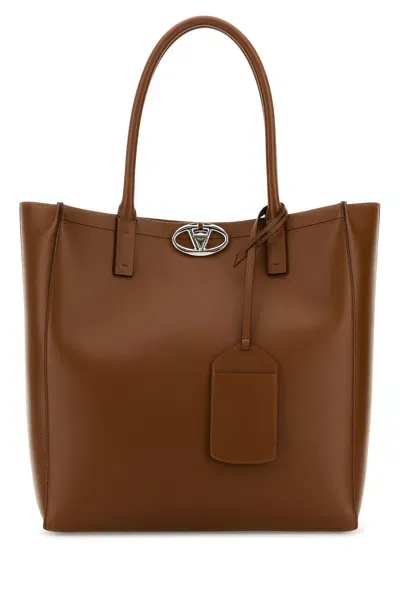 Valentino Garavani Caramel Leather Vlogo Shopping Bag In Brown