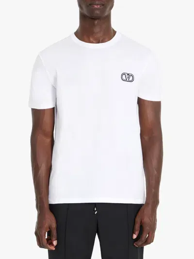 Valentino Vlogo-embroidered T-shirt In White