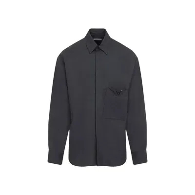 Valentino V Detail Wool Shirt In Black