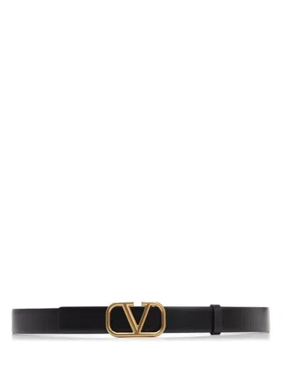 Valentino Garavani Garavani 3cm V-logo Leather Belt In Black