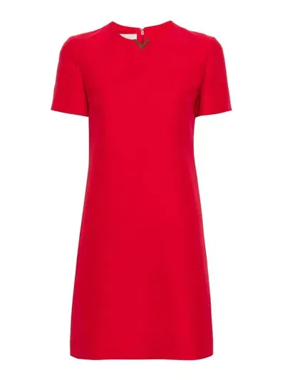 Valentino Wool And Silk Blend Mini Dress In Rojo