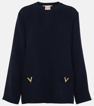 Valentino Vgold Detail Silk Blouse In Blue