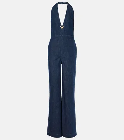 Valentino Vgold Denim Jumpsuit In Blau