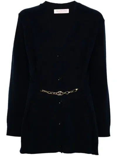 Valentino Virgin Wool Cardigan In Blue