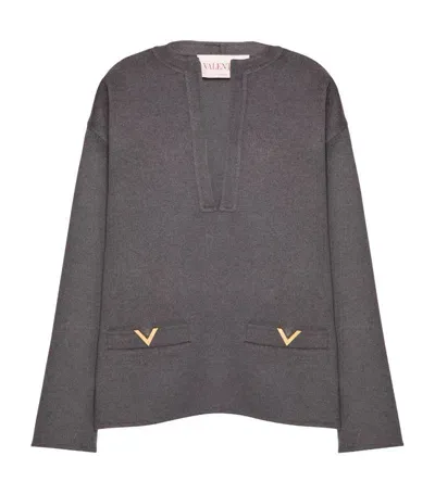 Valentino Virgin Wool-cashmere V-detail Blouse In Grey