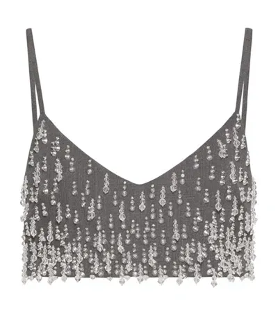 Valentino Virgin Wool Embellished Crop Top In Gray