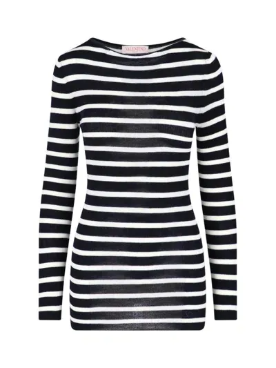 Valentino Striped Intarsia-knit Jumper In Blue