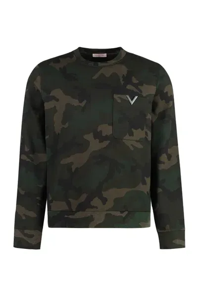 Valentino Vlogo Camouflage Printed Crewneck Sweatshirt In Camou Army