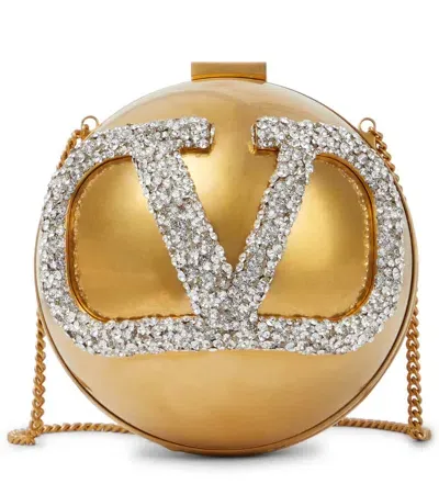 Valentino Garavani Crystal-embellished Vlogo Clutch In Gold