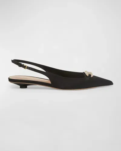 Valentino Garavani Vlogo Embellished Medallion Slingback Flats In Edm Nero/crystal