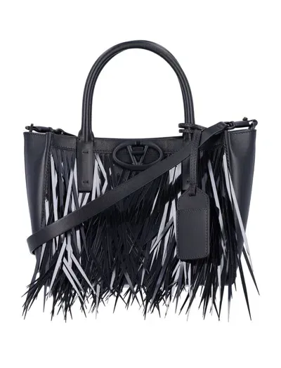 Valentino Garavani Valentino Vlogo Fringed Tote Bag In Black