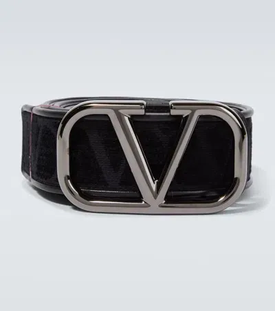 Valentino Garavani Vlogo Jacquard Leather-trimmed Belt In Black