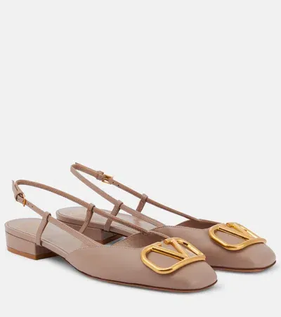 Valentino Garavani Vlogo Leather Slingback Flats In Beige