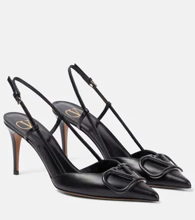 Valentino Garavani Vlogo Leather Slingback Pumps In Black