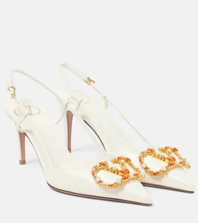 Valentino Garavani Vlogo Leather Slingback Pumps In White