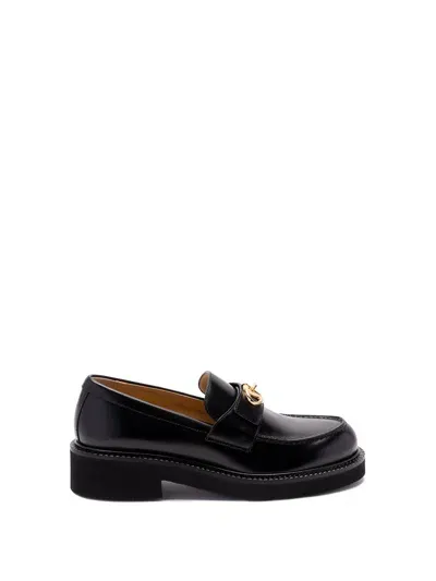 Valentino Garavani Vlogo Locker Leather Loafers In Black