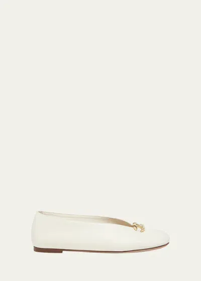 Valentino Garavani Vlogo Medallion Calfskin Ballerina Flats In White