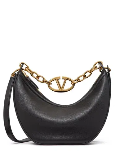 Valentino Garavani Vlogo Moon Small Leather Hobo Bag In Black