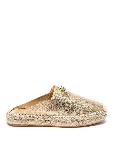 Valentino Garavani Vlogo Leathe Mules In Gold