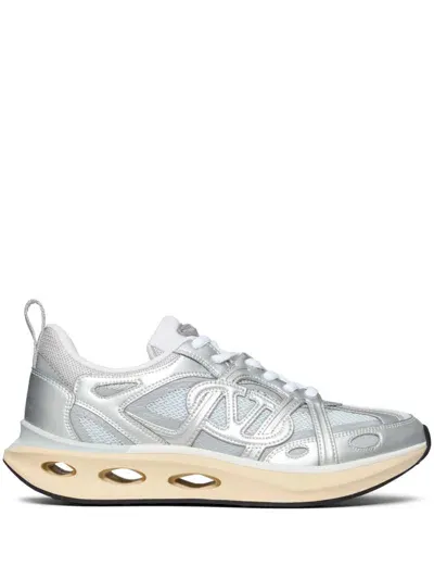 Valentino Garavani Vlogo Panelled Lace-up Sneakers In Silber