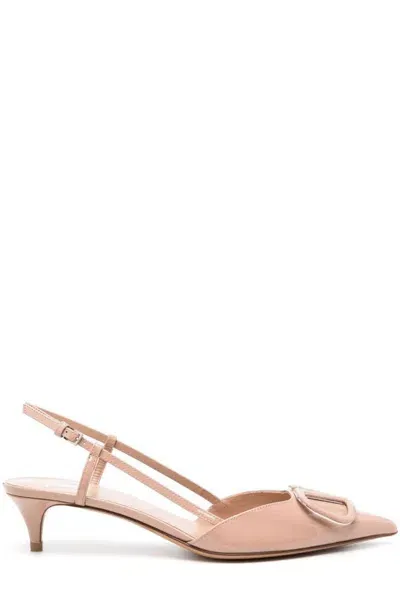 Valentino Garavani Valentino Vlogo Plaque Pointed Toe Pumps In Beige