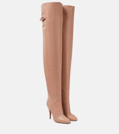 Valentino Garavani Vlogo Signature 105 Leather Over-the-knee Boots In Beige