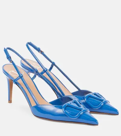 Valentino Garavani Slingback-pumps Vlogo Signature 80 Aus Lackleder In Blau