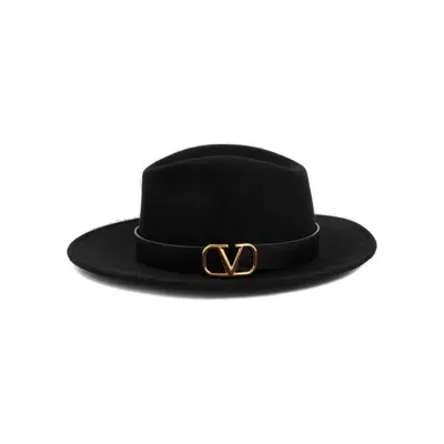 Valentino Garavani Valentino Vlogo Signature Curved Wide Brim Fedora Hat In Black