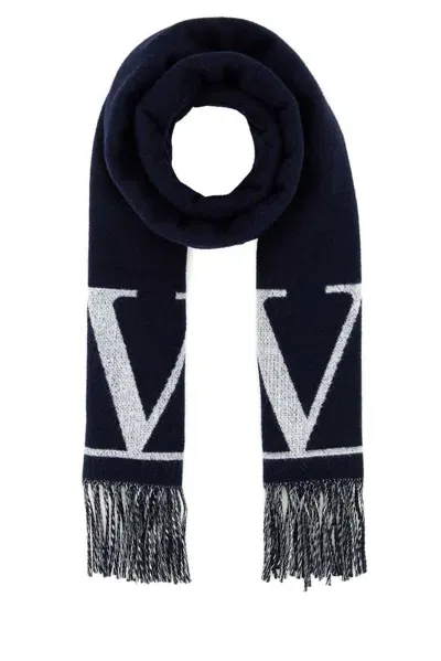 Valentino Vlogo Signature Frayed Edge Scarf In Blue