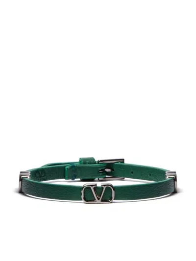 Valentino Garavani Vlogo Signature Leather Bracelet In Green