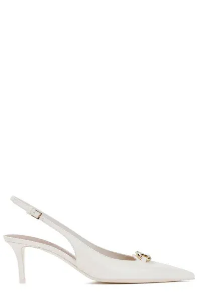 Valentino Garavani Valentino Vlogo Signature Pointed Toe Slingback Pumps In White