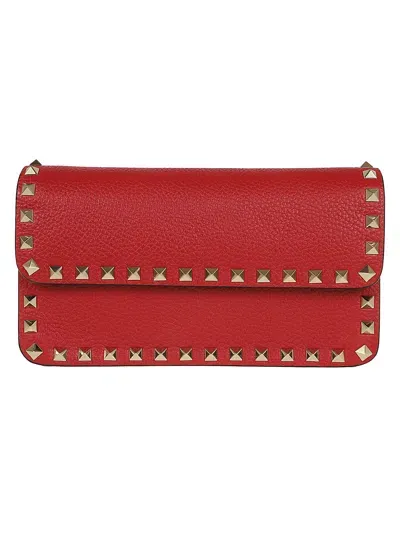 Valentino Garavani Wallet W/strap Rockstud Platinum Studs In Ro Rosso V