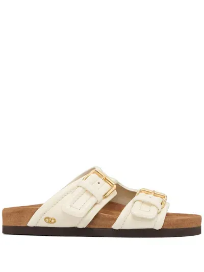 Valentino Garavani Double-strap Leather Sandals In White