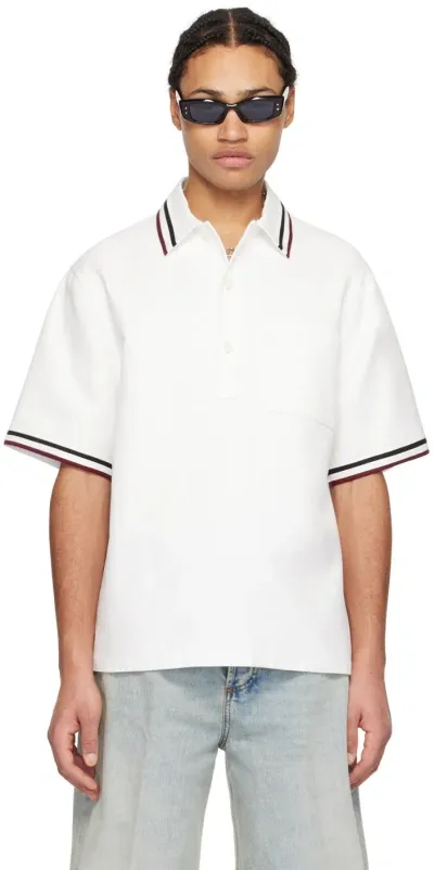 Valentino White Stripe Polo In Bianco/nero/bordeaux